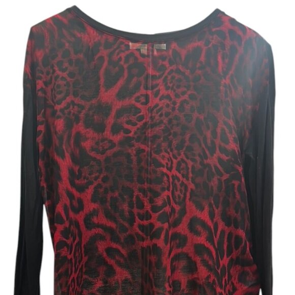 Michael Kors Red & Black Leopard Print Sheer Blouse Size Small Long Sleeve Top - Picture 4 of 10